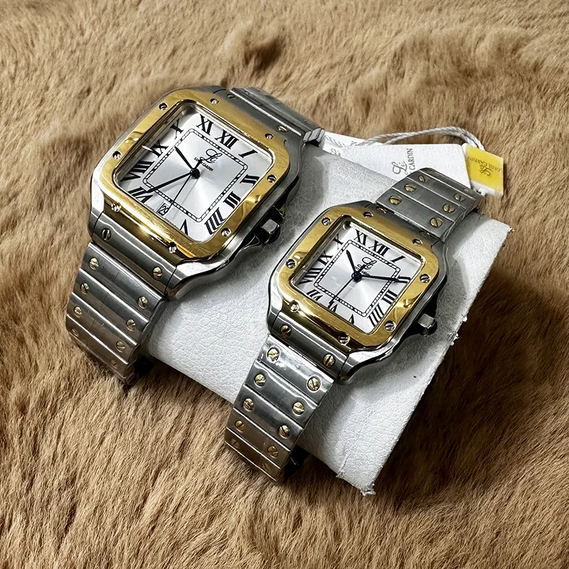 Louis Cardin Silver Dial Silver-tone Modern Couple Set- 1853G/8853L